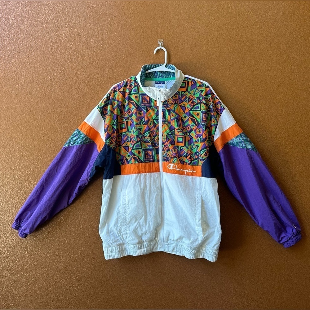 Champion X MTV Men's Colorful Geometric Windbreaker Size Large Amazing Condition - Picture 5 of 15